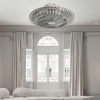 Dia.50cm Round Crystal Ceiling Fan Light 3-Color Chandelier Lamp &Remote Control