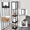 LED Floor Lamp Wood Modern Lounge Light 3-tier Open Storage Shelf Display Black
