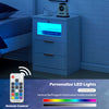 White LED Bedside Table 2 Drawers with Charging Station Nightstand Cabinet