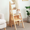 4 Steps Ladder Folding Step Ladder Chair, Bamboo Stool for Storage & Decoration