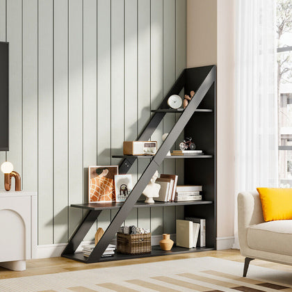 4 Tiers Triangle Ladder Shelf Bookshelf Bookcase Free Standing Display Rack Wood