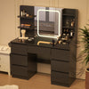 Dressing Table Adjustable LED Lights with 7 Drawers&4 Open Shelves Black