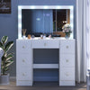 White Dressing Table LED Mirror 7 Drawers Vanity Makeup Desk Set Bedroom Girl