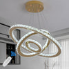 Gold Crystal Pendant Lights Chandelier LED Ceiling Light Dimmable Remote 3 Rings
