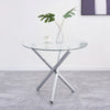 4x Grey Faux Leather Dining Chairs Round Tempered Glass Silver Leg Dining Table