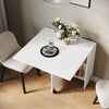 Mobile White Folding Dining Table Drop Leaf Rolling Desk with 2 Storage Shelves