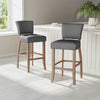 Set of 2 Linen Farbic Breakfast Kitchen Bar Stool Counter Chairs Wooden Legs
