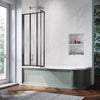 Over Bath Shower Screen 4 Folding Black Frame Safety Clear Glass Panel 1000x1400