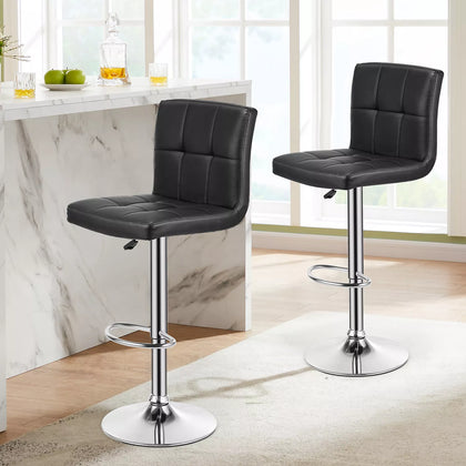 2x Faux Leather Chrome Breakfast Back Bar Stool Swivel Kitchen & Gas