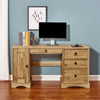 Solid Pine Computer Desk Home Office Table with 1 Door 3 Drawers Storage Waxed