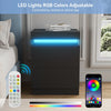 LED Bedside Table 2 Drawers Cabinet Charging Station Nightstand Storage Black