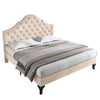 Double Size Bed 4ft6 Velvet Upholstered Slatted Bed Frame with Headboard Beige