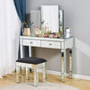 Glass Mirrored Dressing Table Makeup Vanity Desk Bedroom w/ Drawer&Mirror&Stool