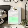 White LED Bedside Cabinet Table Side Table Display Drawers Shelf Storage Socket