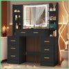 Black Dressing Desk with LED Lighted Makeup Mirror and 7 Drawers Vanity Set