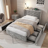 Velvet Upholstered 3ft Single Storage Bed Frame with 4 Drawers, Headboard, Grey
