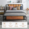 Farmhouse Style King Size Bed Frame with Steel Slat Support and Rustic Wood Pane