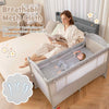 5 in 1 Travel Cot Folding Baby Playard with Storage Rack and Carry Bag Beige