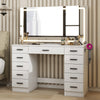 Dressing Table and Stool set 11 Drawer Makeup Table with Glass Top Vanity Desk