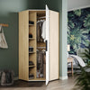 High Gloss Corner Wardrobe White&Oak Bedroom Furniture with Hanging Rail Shelves