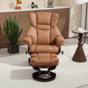 Swivel Recliner Chair with Footstool, PU Leather Manual Recliner Armchair, Brown