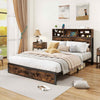 King Size Heavy Duty Metal Platform Bed with Storage Headboard