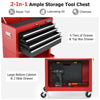 2-In-1 Lockable Tool Storage Cabinet High Capacity Rolling Tool Chest-Red