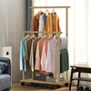 Bamboo Clothes Rail Double Hanging Garment Rack Storage Shelf W/ Wheels