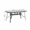 Black Outdoor Large Dining Table Garden Patio Tempered Glass Top w/ Parasol Hole