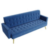 Modern Luxury Velvet Sofa Bed Blue 3 Seater Nonwoven Contrast Gold Metal Legs