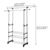 Extendable Mobile Clothes Garment Two Hanging Rails Stand with 3-Tier Shoes Rack