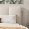 Double Bed Frame, Grey White, Upholstered Wooden Slat Bed Frame with Headboard