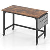 Computer Workstation Rolling Writing Study Desk On Wheels-Brown