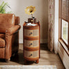 2PCS Solid Wood End Table, 3-Drawer Rattan Side Table, No Assembly Required