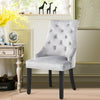 2X Dining Chairs Grey Velvet Buttoned Knocker Back Wood Leg Living Room Kitchen