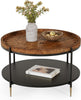 Solid Wood Round Coffee Table, 31.5-Inch Boho Center Tea Table with Metal Frame