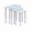 Nest of 3 White Tempered Glass Side End Table Nested Table Stainless Steel Tubes