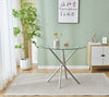 Round Glass Home Kitchen Dining Table 100cm top with Stainless Steel Metal Legs