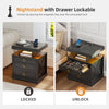 Bedside Table with Wireless Charging, LED Nightstand with 1 Lockable Drawer