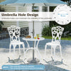 Outdoor Furniture Table and Chairs Set with Umbrella Holes-White