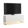 TV Unit 100cm Fluted Doors White Matt Gold Metal Base Modern Cabinet Stand