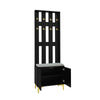 Wardrobe Set with Shoe Bench and Cushion, Wardrobe Front with Hooks, Black