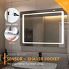 illuminated Bathroom Mirror with Shaver Socket Demister Touch Sensor Modern
