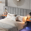 Double Plush Velvet Upholstered Bed Frame 4ft6 with Headboard & LED Lights Grey