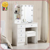 White Dressing Table with Mirror Vanity Makeup Desk & Stool Set With LED Lights