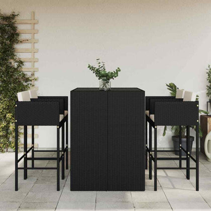 5 Piece Garden Bar Set with Cushions Black Poly Rattan vidaXL
