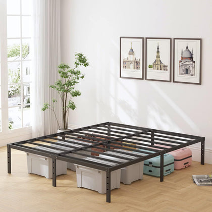 45.7cm Quick Lock Metal Bed Frame Single/Double/King, 5-minute Assembly, Black