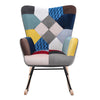 Upholstered Patchwork Fabric Rocker Armchair High Wing Back Rocking Glider Chair