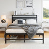 Double Bed Frame with Storage Headboard, 4ft6 Metal Upholstered Platform Bed Fra