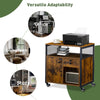 Brown Office Filing Cabinet Mobile Printer Stand File Storage Drawer Wheels